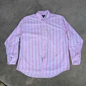Brooks Brothers Supima Cotton Striped Shirt Pink White Mens Large